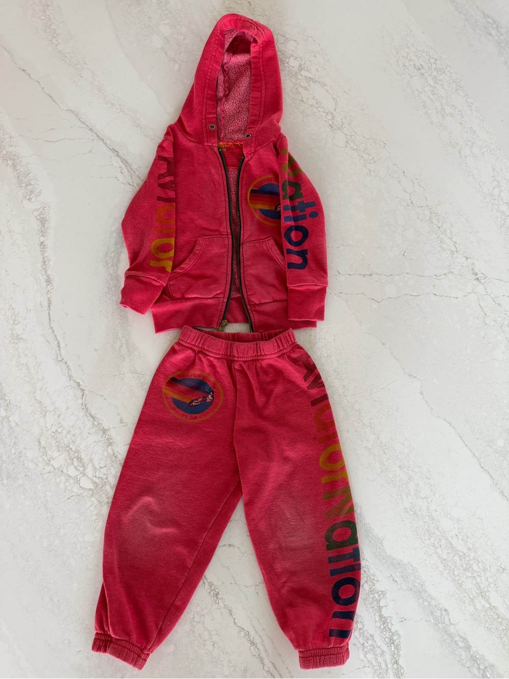 Aviator Nation Kids Red Hooded Sweatshirt & Jogger Set Size 2T-4T